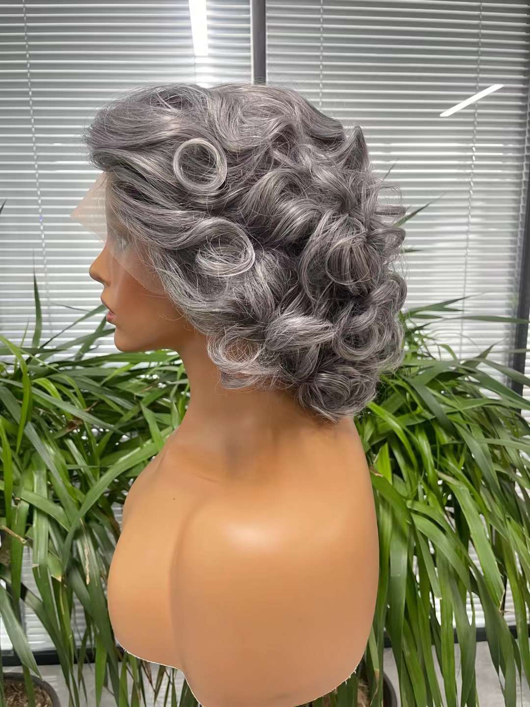 Gray Pixed Cut Short Curly Wave Wig