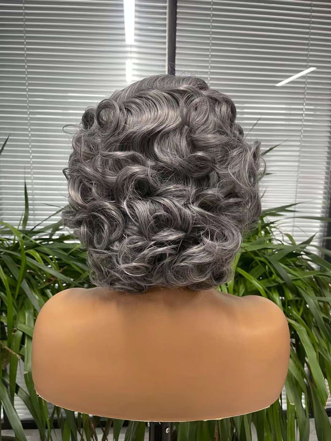 Gray Pixed Cut Short Curly Wave Wig