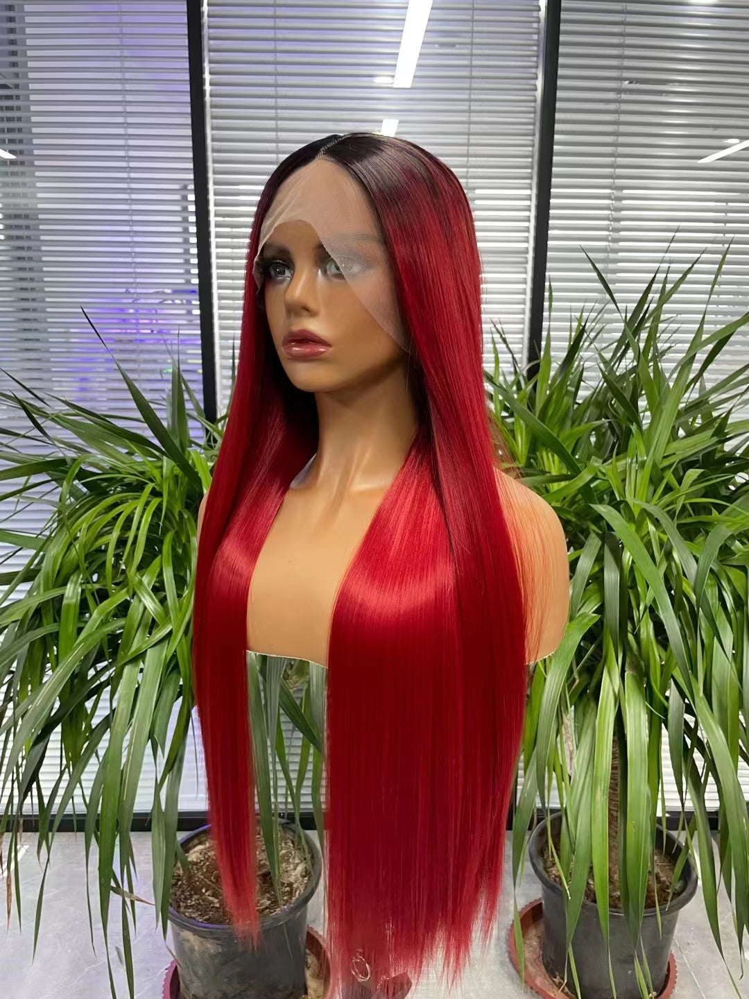 Fascinant Brésilien Cheveux Longs Perruques Raides Vin Rouge Perruque