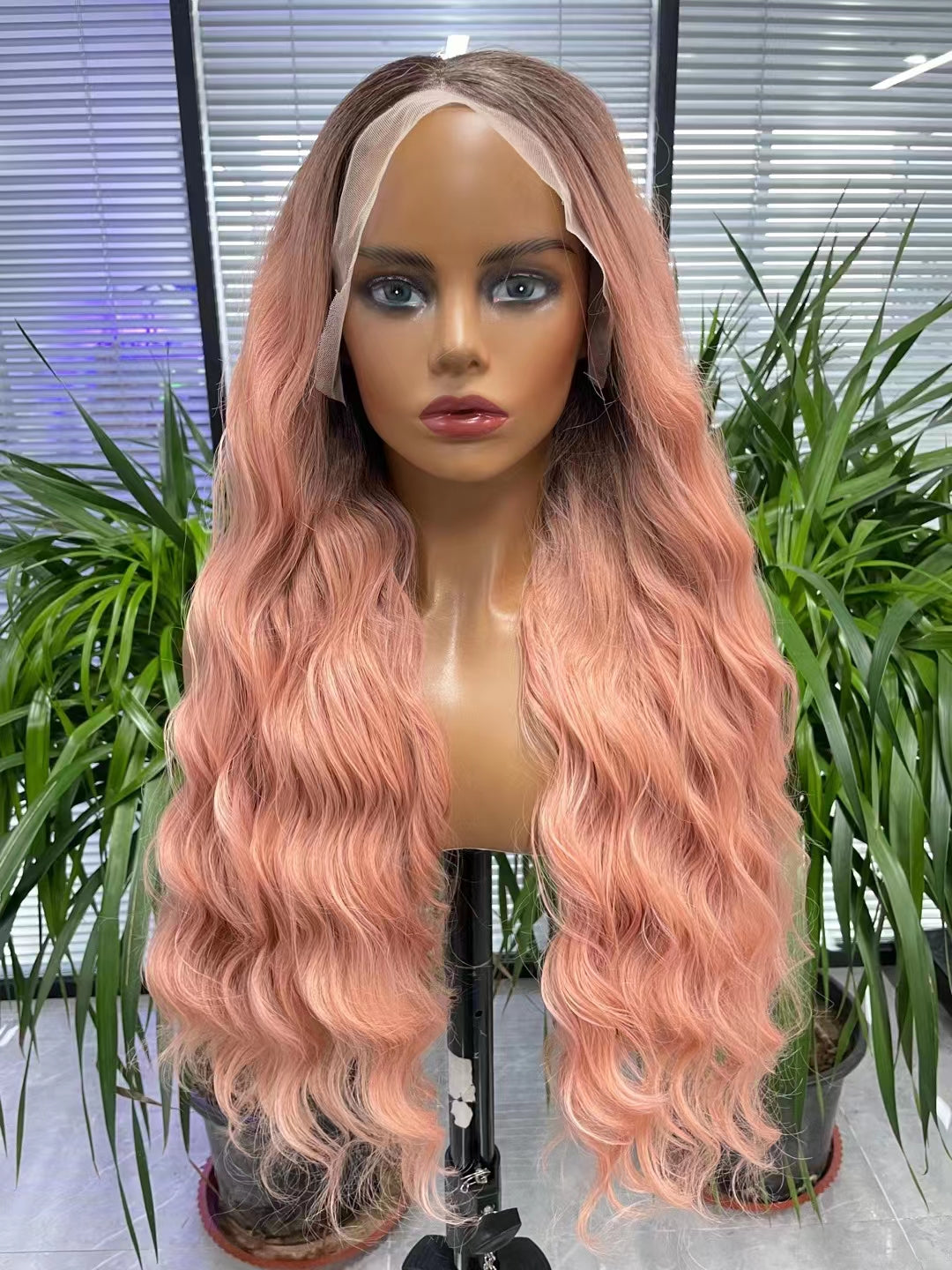 Ombre Pink Long Wave Wigs Natural Hair Wig