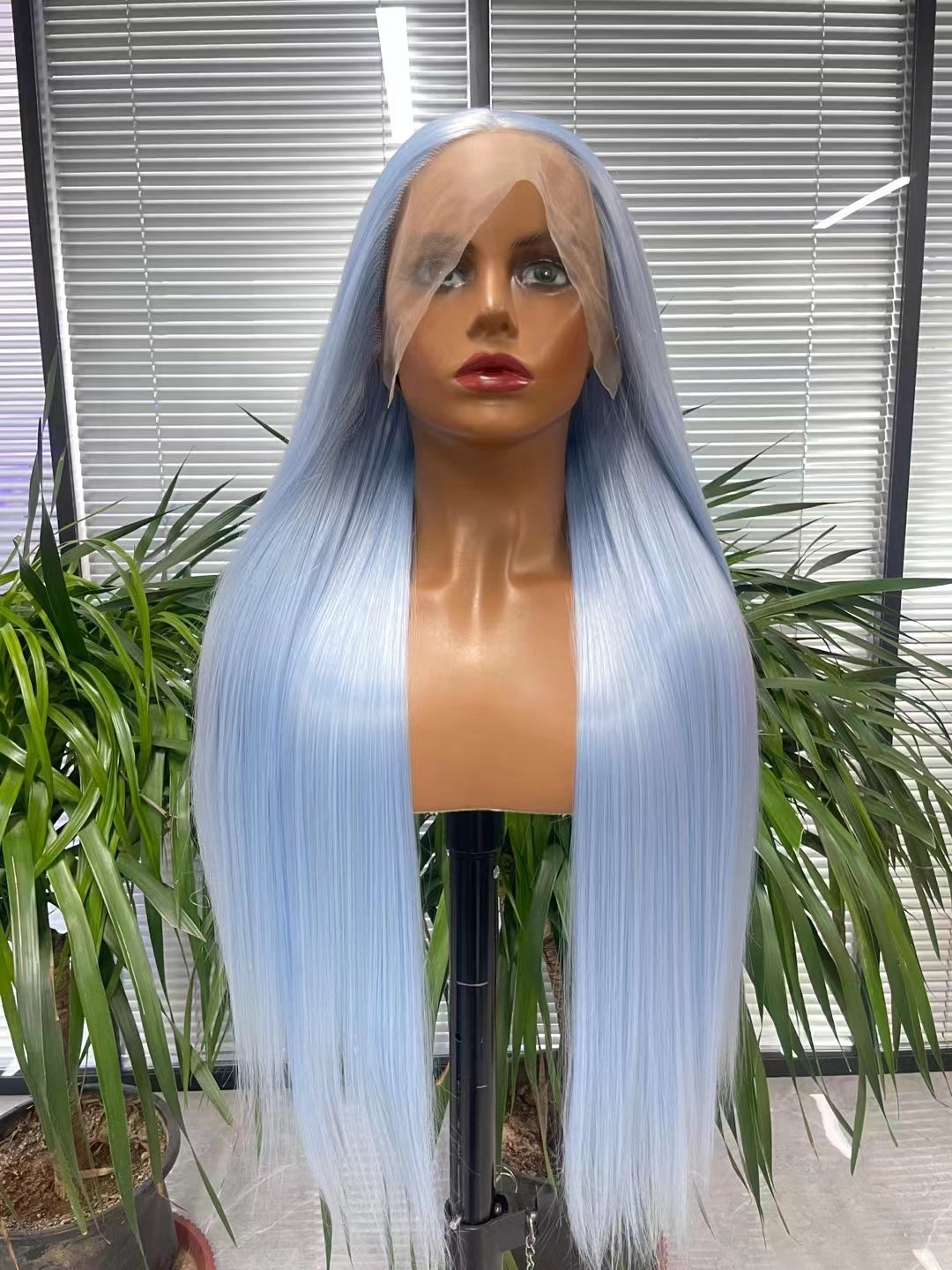 Sky Blue Long Straight Colored  HD Lace Frontal Wigs
