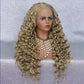 Deep Wave # 16 Perruques colorées Honey Blonde HD Transparent Lace Frontal Wigs