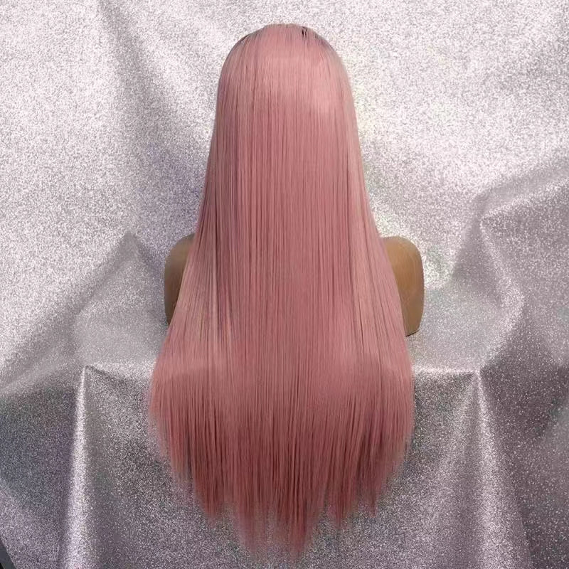 Straight Pink MIX Natural Color Wig For Women Pre Plucked Bleached Knots