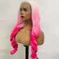 White Gradient Pink Baby Hair Special Wave Wig