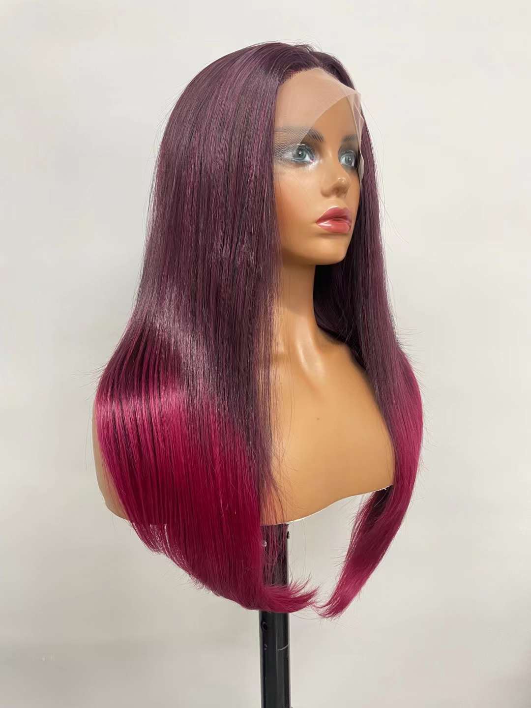 Special Purple Gradient Wine Long straight hair lace Wig LADY WIG
