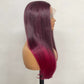 Special Purple Gradient Wine Long straight hair lace Wig LADY WIG