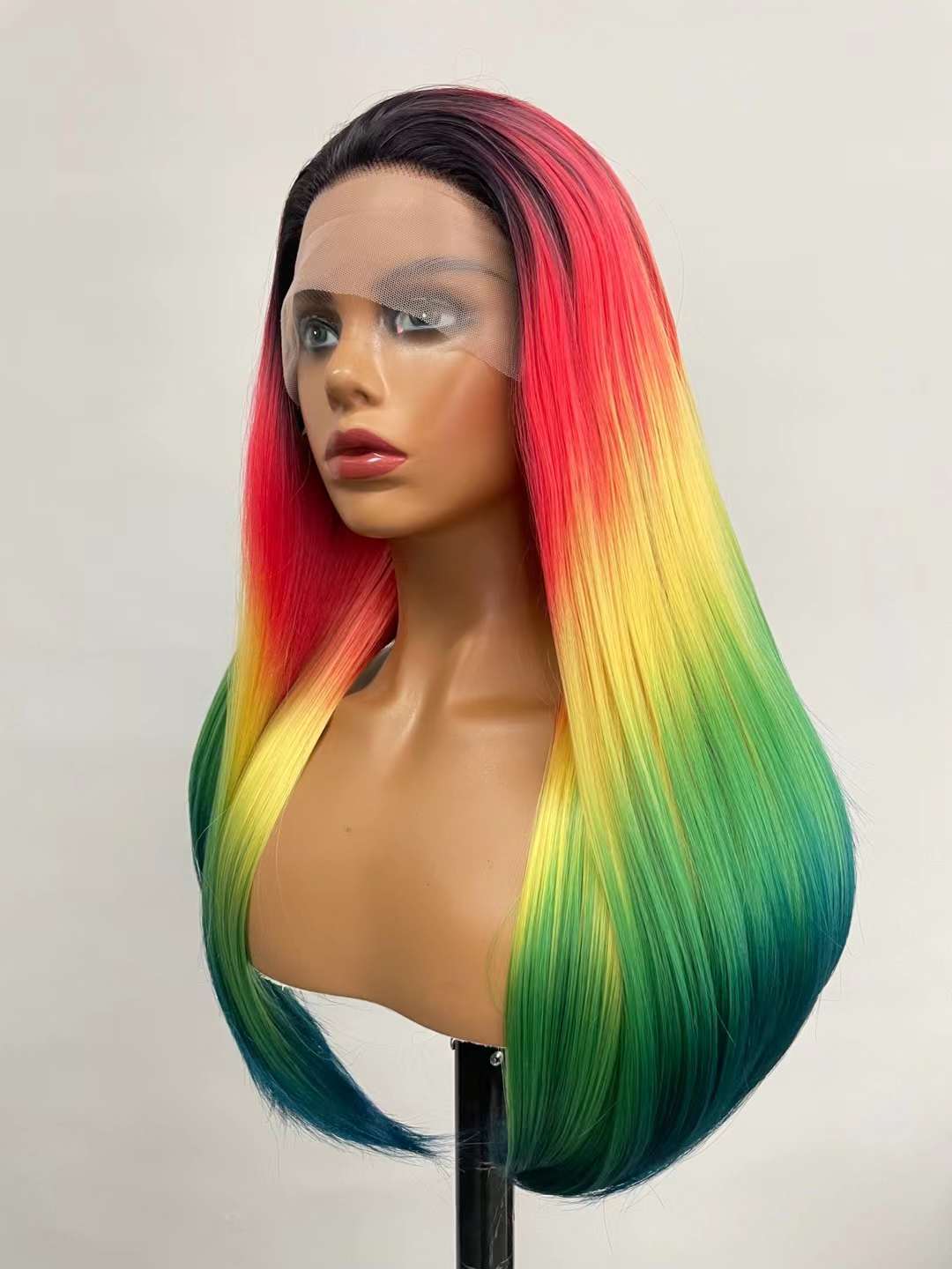 Straight Long Wig rainbow colors Highlights Wig