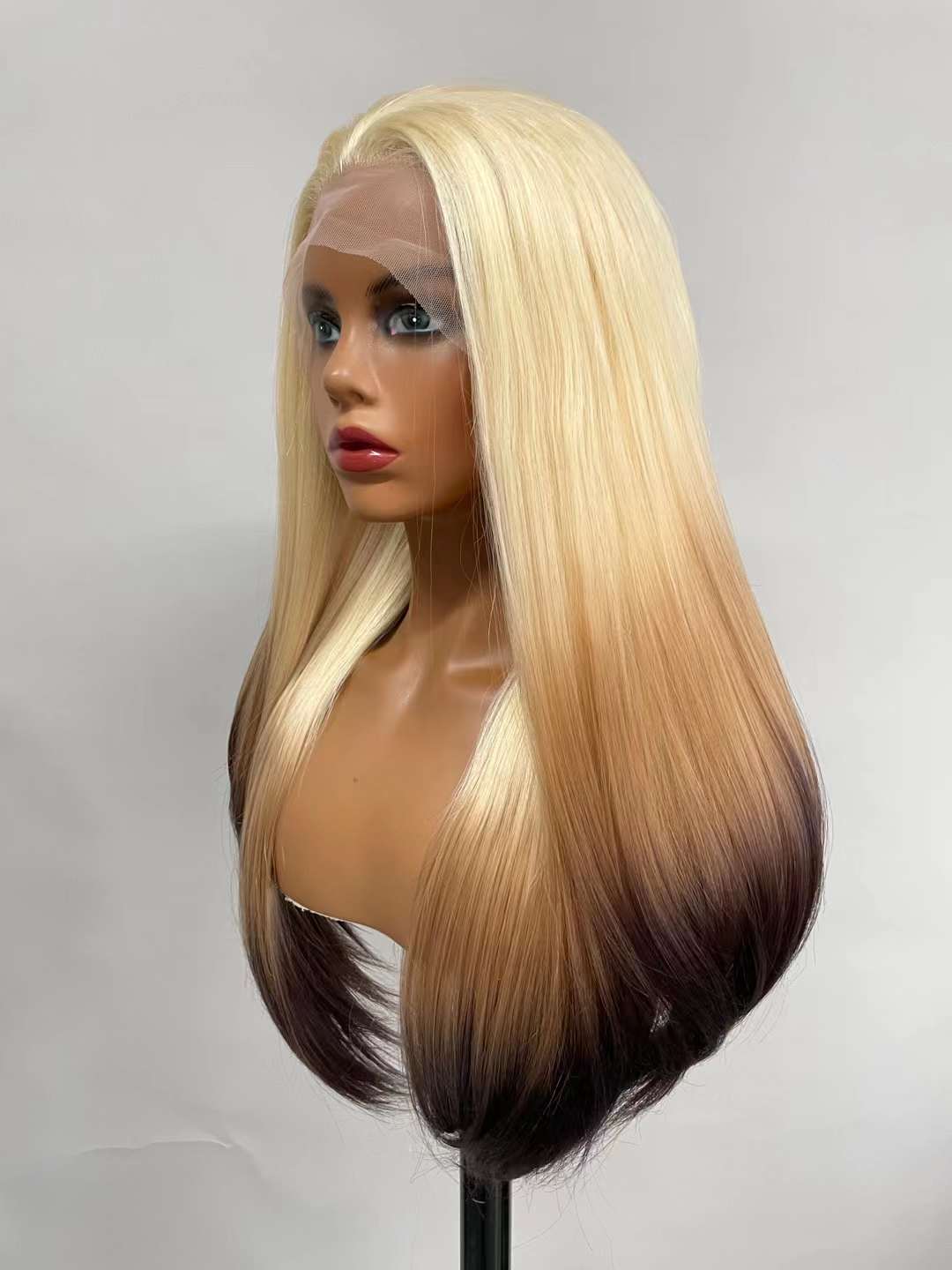 Elegant Blonde Gradient Black Long Wig Straight Wig
