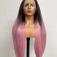 Natrual Gradient Pink Long Straight Lace wig 24 inchs