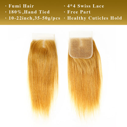 27# Straight Fumi Hair 4x4 Lace Closure Natural Black
