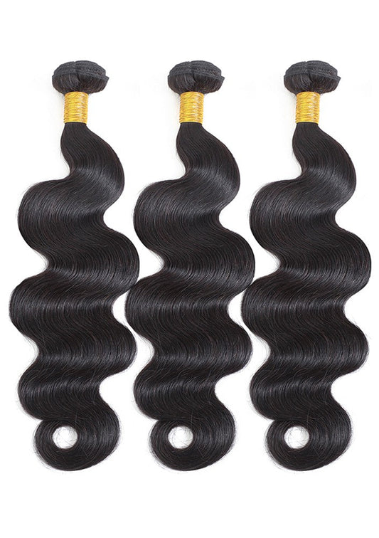 Body Wave 100% cheveux humains 3 faisceaux avec 13x4 dentelle frontale noir naturel