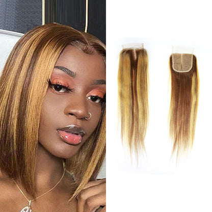 4/27# Straight Fumi Hair 4x4 Lace Closure Noir naturel