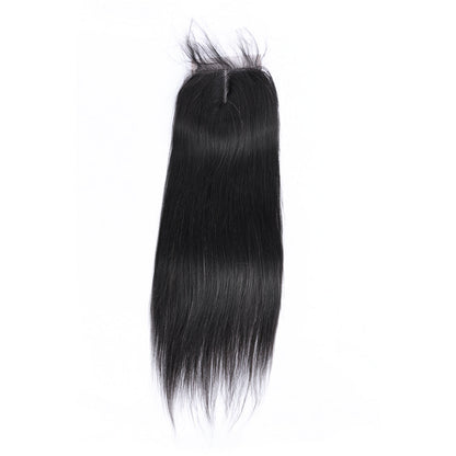 Straight Remy Human Hair 3 Bundles With 4x4 Lace Closure Natural Black