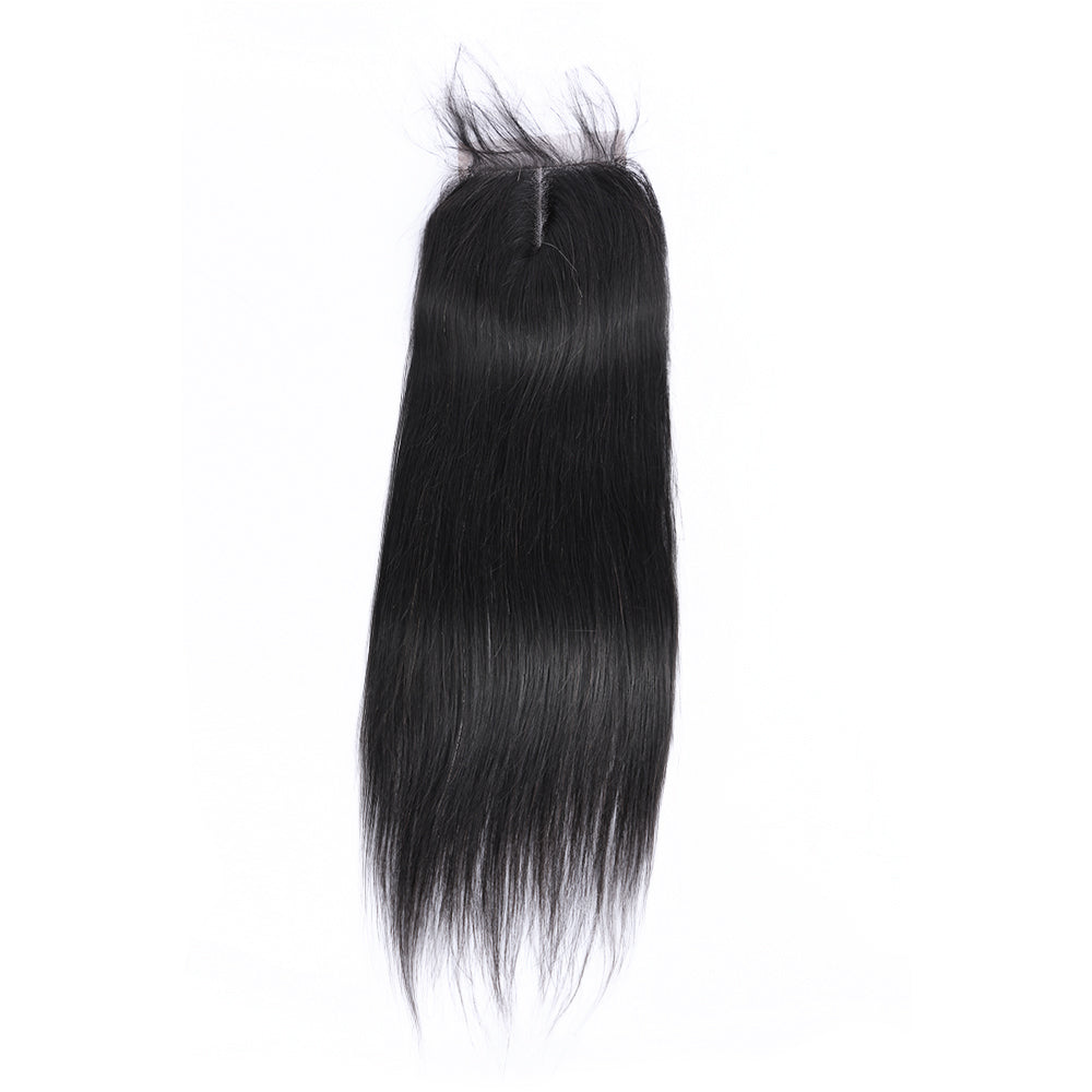 Straight 100% Human Hair 4x4 Lace Closure Natural Black