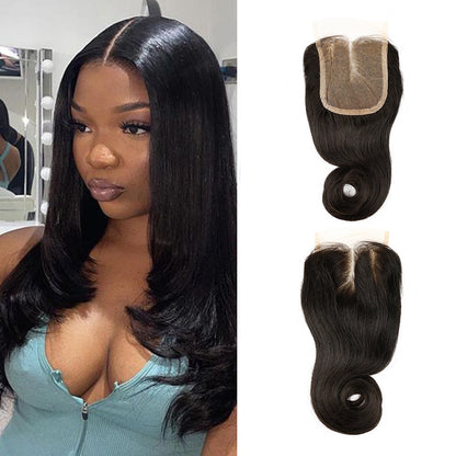 1b# Crochet Droite Fumi Cheveux 4x4 Dentelle Fermeture Noir Naturel