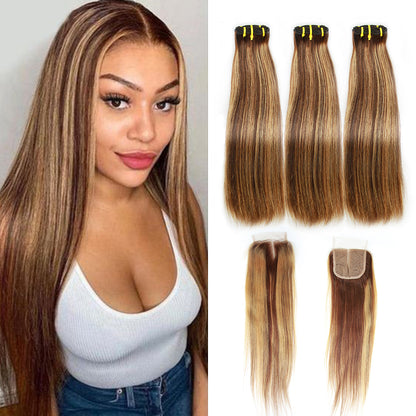 4/27 # cheveux raides Fumi 3 faisceaux avec fermeture à lacet 4x4