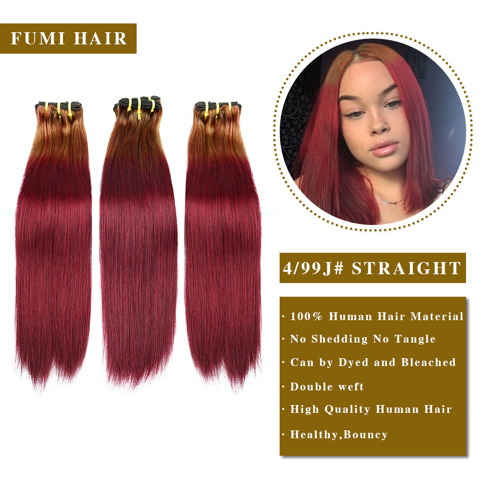 4/99j# Straight Fumi Hair 3 Bundles With 4x4 Lace Closure