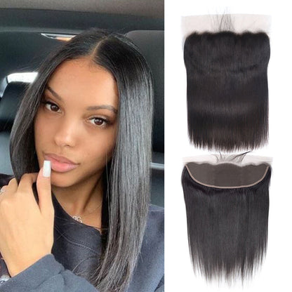 Cabelo Humano Virgem Liso 13x4 Lace Frontal Preto Natural