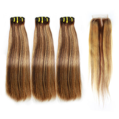 4/27 # cheveux raides Fumi 3 faisceaux avec fermeture à lacet 4x4