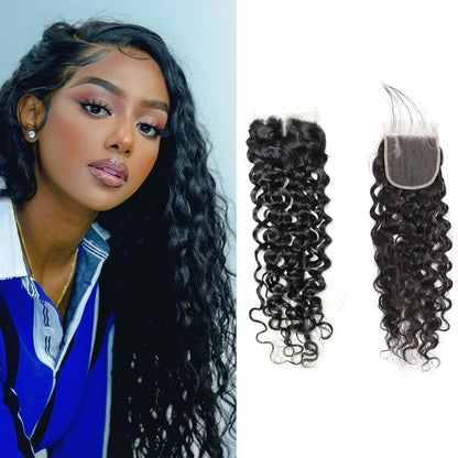 Water Wave 100% Cheveux Humains 4x4 Lace Closure Noir Naturel