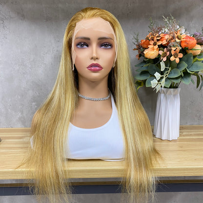 Peruca de Cabelo Humano Remy Liso com Laço Frontal 13x4 de Alta Qualidade, Loiro Acobreado Misto