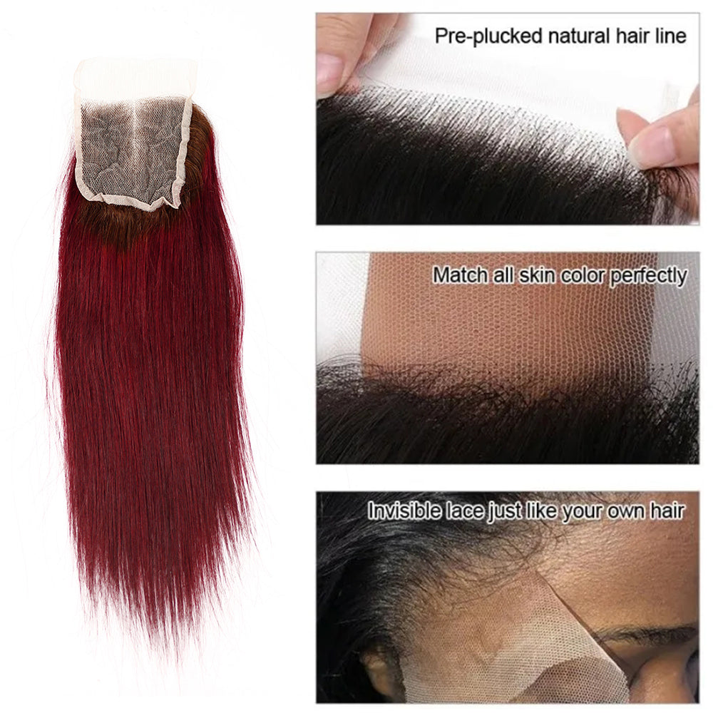 4/99j# Straight Fumi Hair 4x4 Lace Closure Noir Naturel