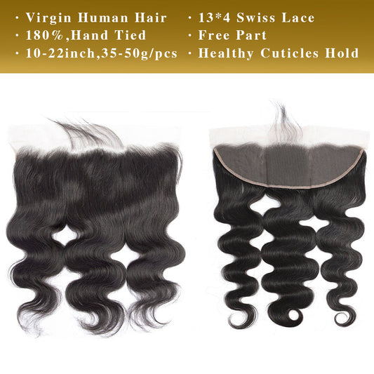 Cheveux de Vierge de vague de corps 3 paquets avec le noir naturel frontal de la dentelle 13x4