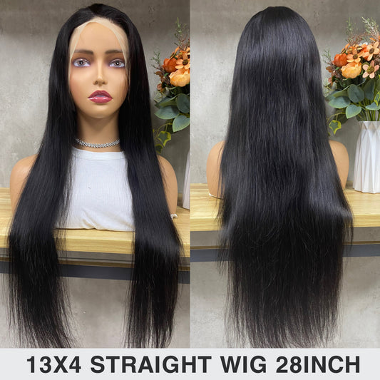 Nature 13x4 Dentelle Frontale Remy Cheveux Humains Raides Perruques Cheveux Longs