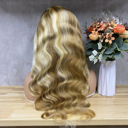 High Quality Mix Brown Blonde 13x4 Lace Frontal Remy Human Hair Body Wave Wigs