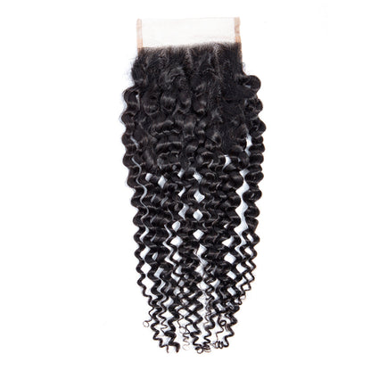 Kinky Curly 100% Cheveux Humains 4x4 Lace Closure Noir Naturel