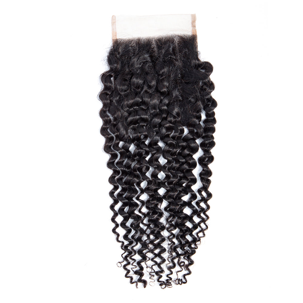Kinky Curly 100% Human Hair 3 Bundles With 4x4 Lace Closure Natural Black