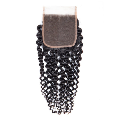 Kinky Curly 100% Cheveux Humains 4x4 Lace Closure Noir Naturel