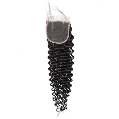 Deep Wave 100% cheveux humains 3 faisceaux avec fermeture à lacet 4x4 noir naturel