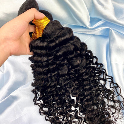 Deep Wave 100% Cheveux Humains 3 Faisceaux Noir Naturel