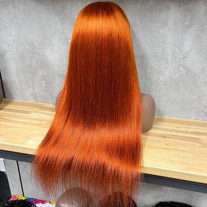 P350 Orange 4x4 Dentelle Remy Cheveux Humains Fermeture Raide Perruques