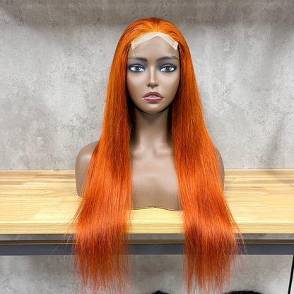 P350 Orange 4x4 Dentelle Remy Cheveux Humains Fermeture Raide Perruques