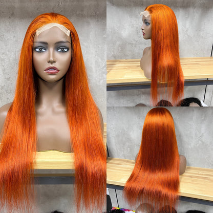 P350 Orange 4x4 Dentelle Remy Cheveux Humains Fermeture Raide Perruques