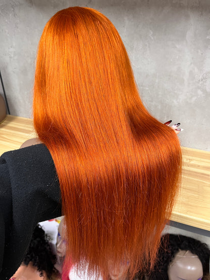 P350 Orange 4x4 Dentelle Remy Cheveux Humains Fermeture Raide Perruques