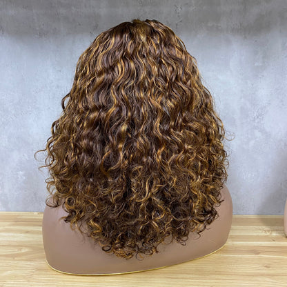 Peruca Remy Humana de Fecho com Ondas de Água e Destaques em Piano