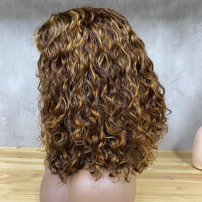 Peruca Remy Humana de Fecho com Ondas de Água e Destaques em Piano