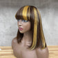 Different Piano Remy Human Hair Straight Fringe Wig