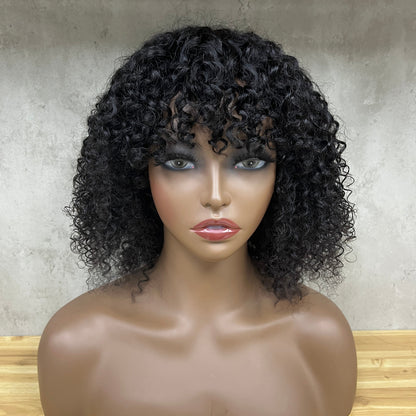 Perruque à franges de cheveux humains bouclés crépus Nuture
