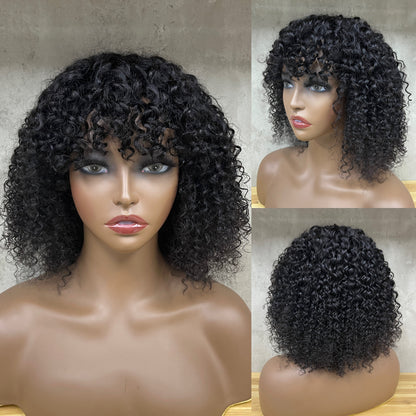 Perruque à franges de cheveux humains bouclés crépus Nuture