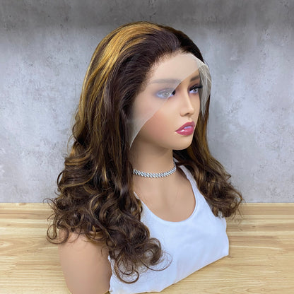 Piano 13x4 Lace Remy Human Hair Bouncy Curly Wigs