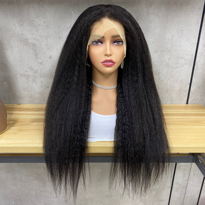 Haute Densité 13x4 Dentelle Yaki Perruques Raides Cheveux Humains Remy
