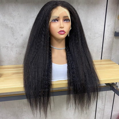 Haute Densité 13x4 Dentelle Yaki Perruques Raides Cheveux Humains Remy