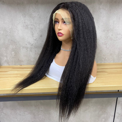 Haute Densité 13x4 Dentelle Yaki Perruques Raides Cheveux Humains Remy