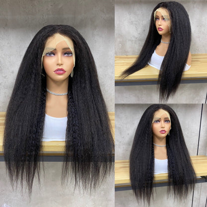 Haute Densité 13x4 Dentelle Yaki Perruques Raides Cheveux Humains Remy