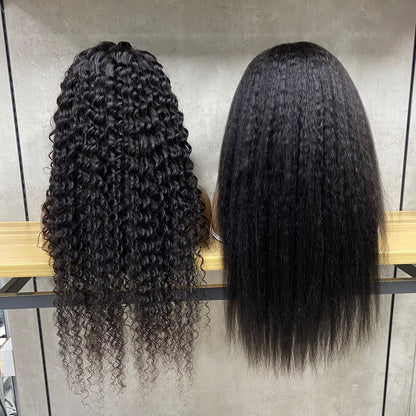 Haute Densité 13x4 Dentelle Yaki Perruques Raides Cheveux Humains Remy