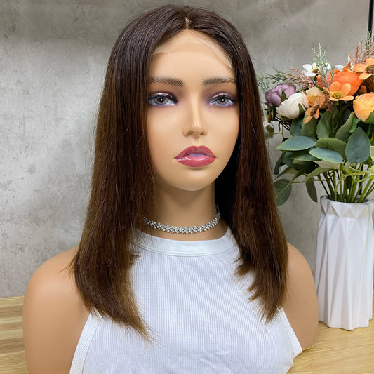 Mix Honey Brown 4x4 Lace Fumi Cheveux Humains Droite Bob Perruques